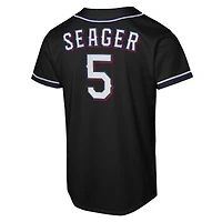 Maillot réplique de joueur Nike Corey Seager noir des Texas Rangers pour jeunes
