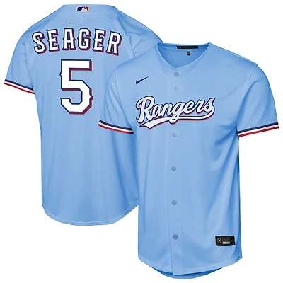 Maillot de joueur Nike Corey Seager bleu clair des Texas Rangers Alternate Replica 2.0 pour jeune