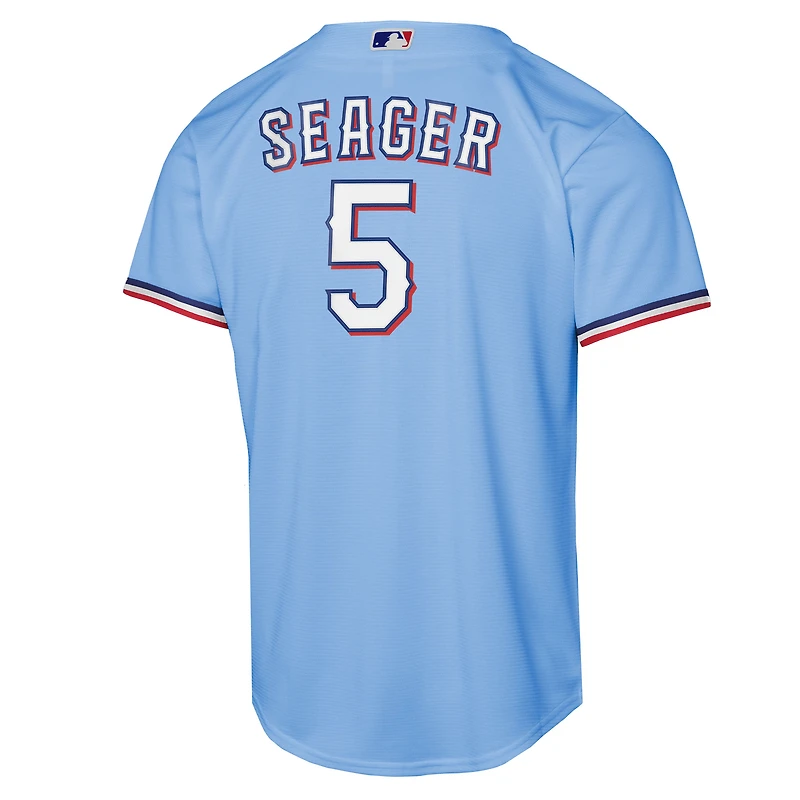 Maillot réplique alternatif bleu clair Nike Corey Seager des Texas Rangers pour jeunes