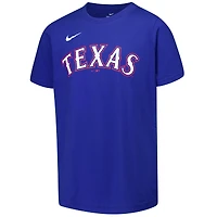 T-shirt Nike Royal Texas Rangers avec nom et numéro pour jeune Evan Carter