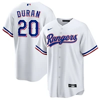 Maillot Nike Ezequiel Duran blanc pour jeune, réplique à domicile des Texas Rangers
