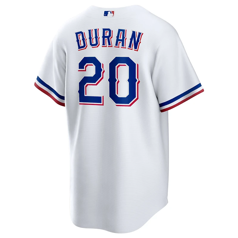 Maillot Nike Ezequiel Duran blanc pour jeune, réplique à domicile des Texas Rangers
