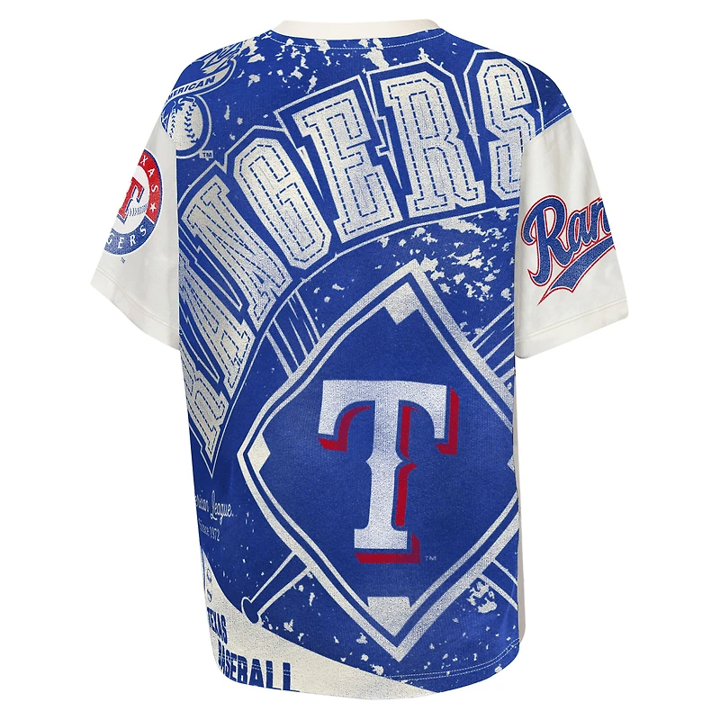 T-shirt Outerstuff Cream Youth Texas Rangers Big League Top Player Bold All-Over Print