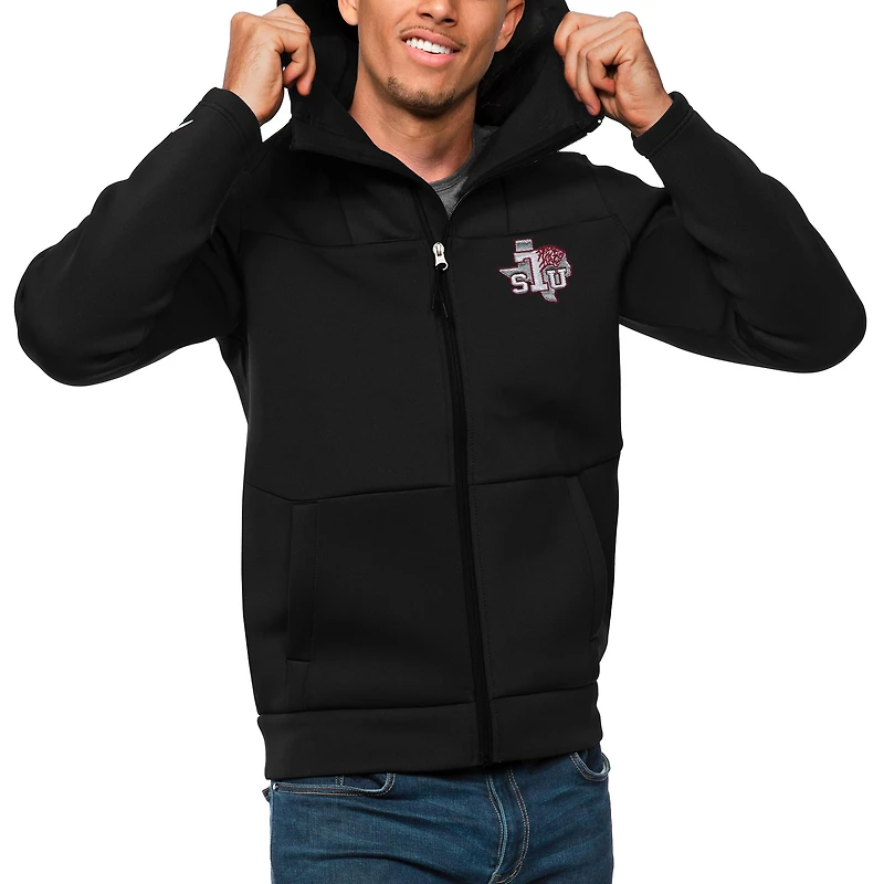 Men's Antigua Black Texas Southern Tigers Protect Full-Zip Hoodie