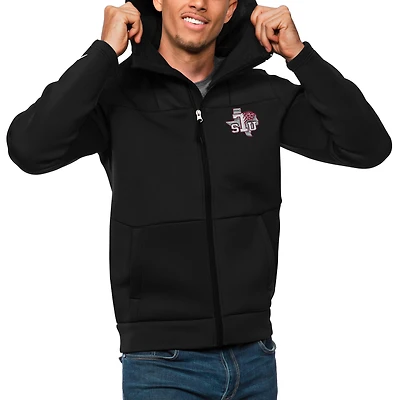 Men's Antigua Black Texas Southern Tigers Protect Full-Zip Hoodie