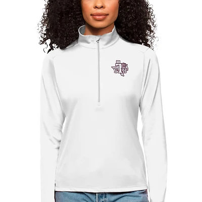 Women's Antigua  White Texas Southern Tigers Tribute Quarter-Zip Pullover Top