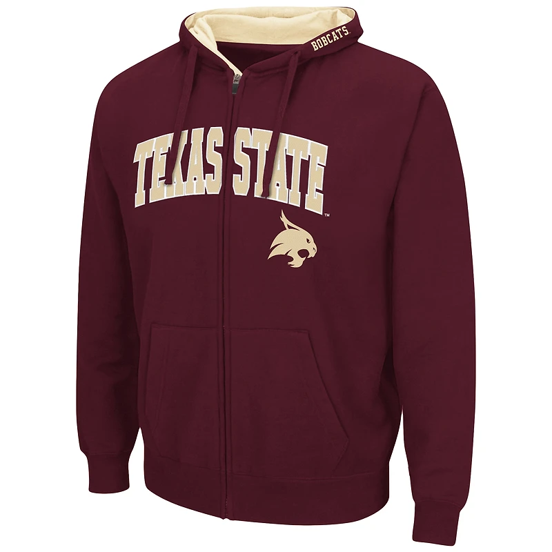 Colosseum Maroon Texas State Bobcats Arch & Logo 3.0 Sweat à capuche entièrement zippé pour homme