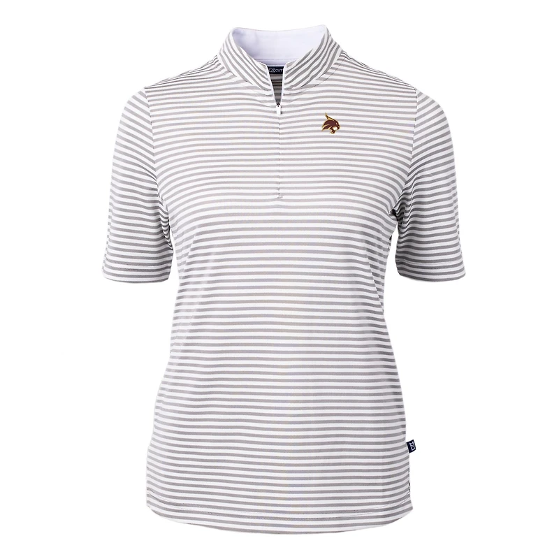 Women's Cutter & Buck  Gray Texas State Bobcats DryTec Virtue Eco Pique Stripe Recycled Polo