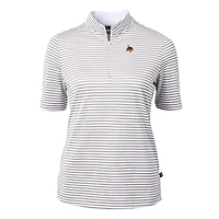 Women's Cutter & Buck  Gray Texas State Bobcats DryTec Virtue Eco Pique Stripe Recycled Polo