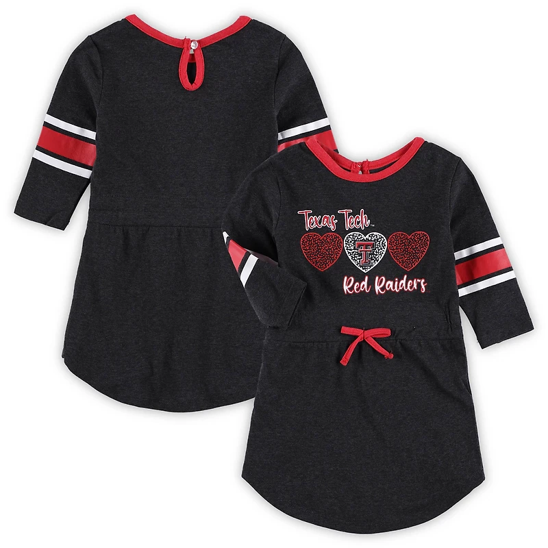 Robe à rayures manches popping-pong pour petites filles Colosseum, noir chiné, Texas Tech Red Raiders