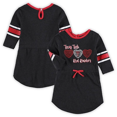 Robe à rayures manches popping-pong pour petites filles Colosseum, noir chiné, Texas Tech Red Raiders