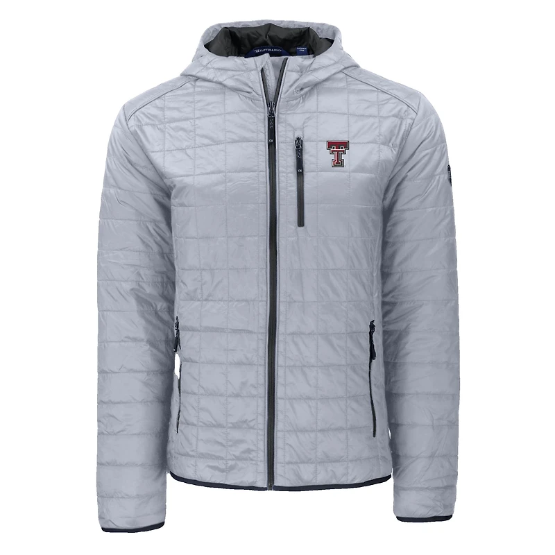 Men's Cutter & Buck Gray Texas Tech Red Raiders Rainier Eco PrimaLoft Hooded Full-Zip Jacket