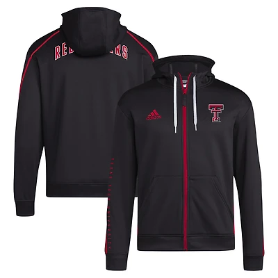 Sweat à capuche zippé intégral adidas Texas Tech Red Raiders 2024 Sideline Travel AEROREADY pour homme