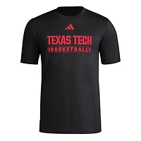 T-shirt de basket-ball adidas noir pour homme, modèle Texas Tech Red Raiders Locker On-Court Pre-Match