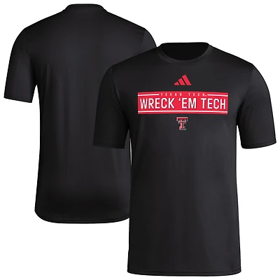 T-shirt d'avant-match adidas noir Texas Tech Red Raiders pour homme avec slogan