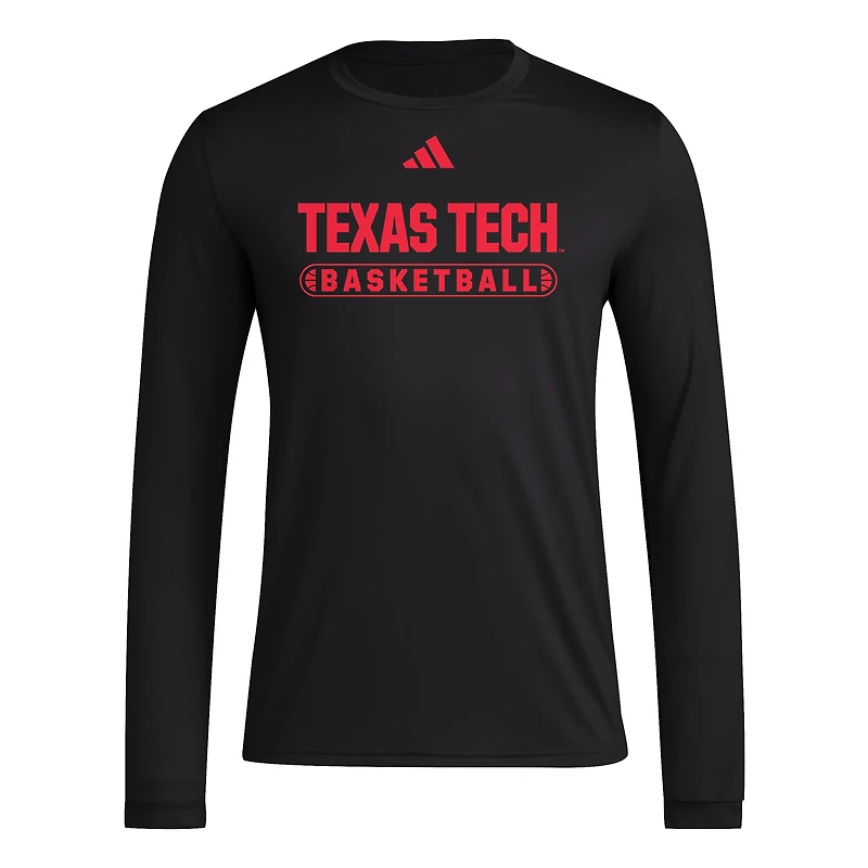 Men's adidas Black Texas Tech Red Raiders On-Court Pregame Long Sleeve T-Shirt