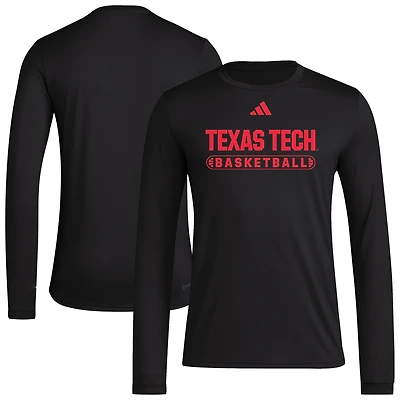 Men's adidas Black Texas Tech Red Raiders On-Court Pregame Long Sleeve T-Shirt