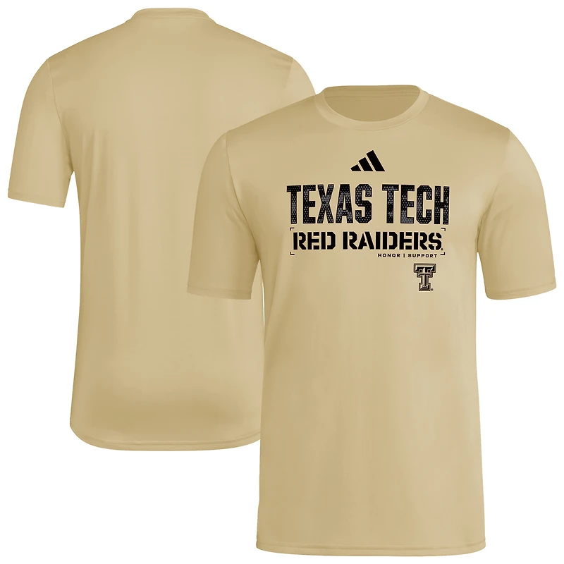 Men's adidas  Natural Texas Tech Red Raiders 2025 Military Appreciation Pre-Game AEROREADY T-Shirt