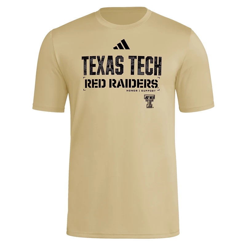 Men's adidas  Natural Texas Tech Red Raiders 2025 Military Appreciation Pre-Game AEROREADY T-Shirt