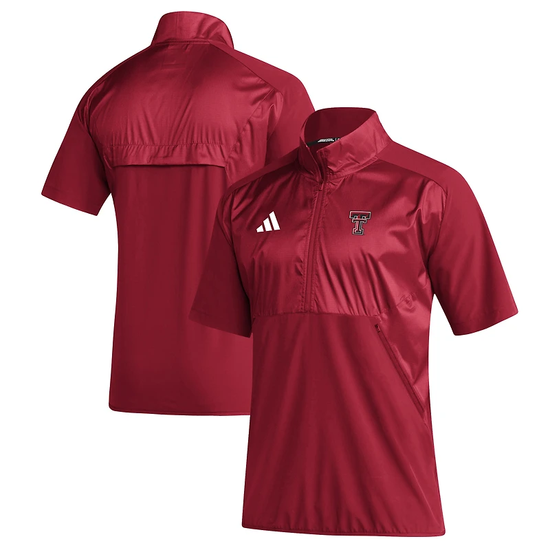Men's adidas Red Texas Tech Raiders 2024 Sideline Raglan AEROREADY Short Sleeve Half-Zip Jacket