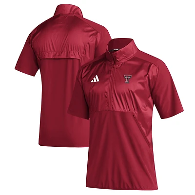 Men's adidas Red Texas Tech Raiders 2024 Sideline Raglan AEROREADY Short Sleeve Half-Zip Jacket