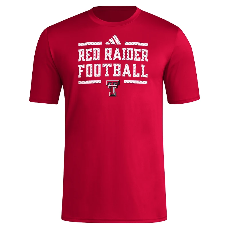 T-shirt d'avant-match de football adidas Texas Tech Red Raiders Locker pour hommes, rouge, AEROREADY