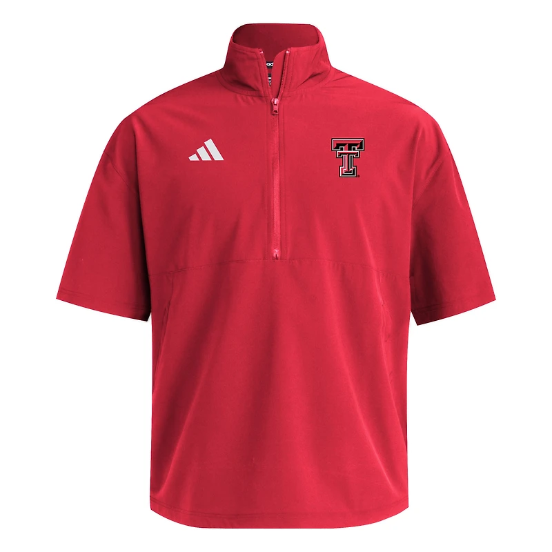 Men's adidas  Red Texas Tech Raiders Woven Quarter-Zip Short Sleeve Pullover