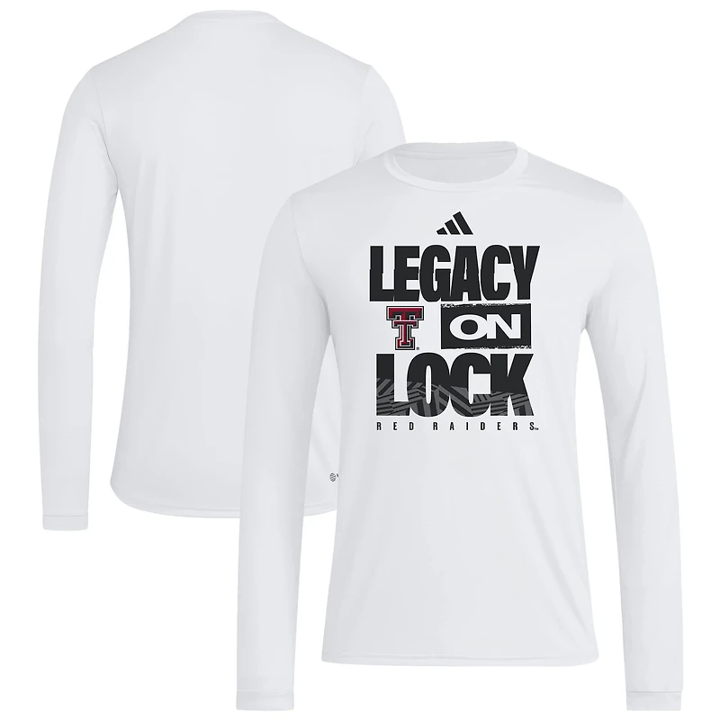 T-shirt à manches longues adidas blanc Texas Tech Red Raiders Legacy On Lock pour homme