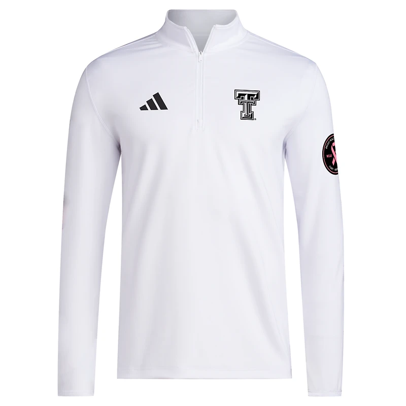 Pull zippé quart de tour adidas blanc Texas Tech Red Raiders Wear Pink pour homme