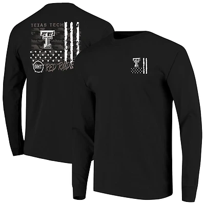 T-shirt à manches longues noir Texas Tech Red Raiders OHT pour homme avec superposition de camouflage Comfort Colors