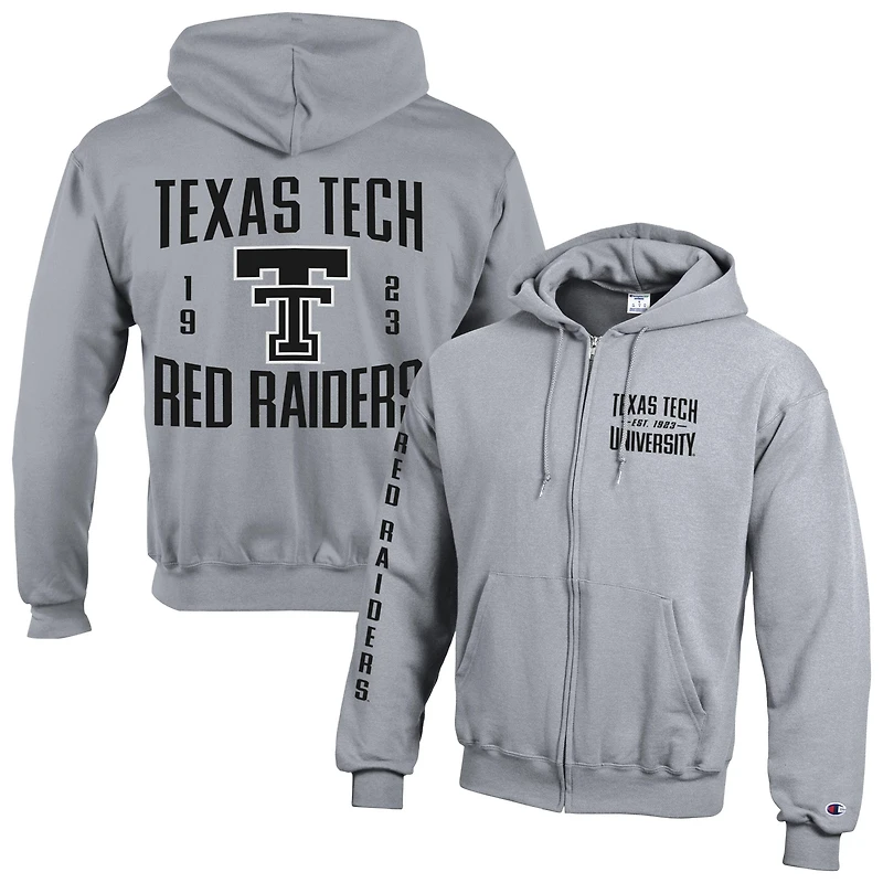 Sweat à capuche zippé en polaire Powerblend gris Champion Texas Tech Red Raiders pour homme