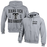 Sweat à capuche zippé en polaire Powerblend gris Champion Texas Tech Red Raiders pour homme