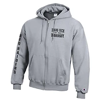 Men's Champion  Heather Gray Texas Tech Red Raiders Varsity Powerblend Full-Zip Fleece Hoodie