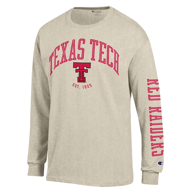 Men's Champion  Heather Oatmeal Texas Tech Red Raiders Neutral Arch Long-Sleeve T-Shirt