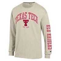 Men's Champion  Heather Oatmeal Texas Tech Red Raiders Neutral Arch Long-Sleeve T-Shirt