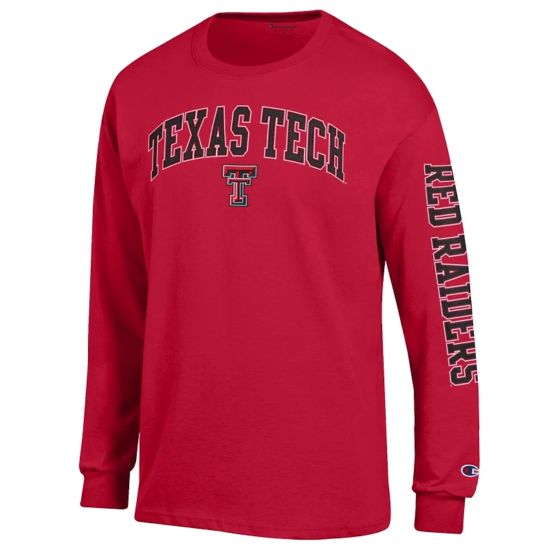 Men's Champion  Red Texas Tech Raiders Arch Over Logo 2-Hit Long Sleeve T-Shirt