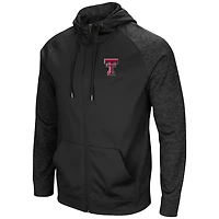 Men's Colosseum Black Texas Tech Red Raiders Blackout 3.0 Tonal Raglan Full-Zip Hoodie