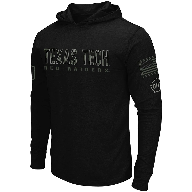 Men's Colosseum Black Texas Tech Red Raiders OHT Military Appreciation Hoodie Long Sleeve T-Shirt