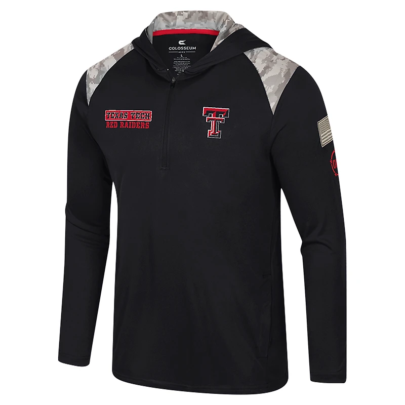 Men's Colosseum Black Texas Tech Red Raiders OHT Military Appreciation Quarter-Zip Hoodie Jacket
