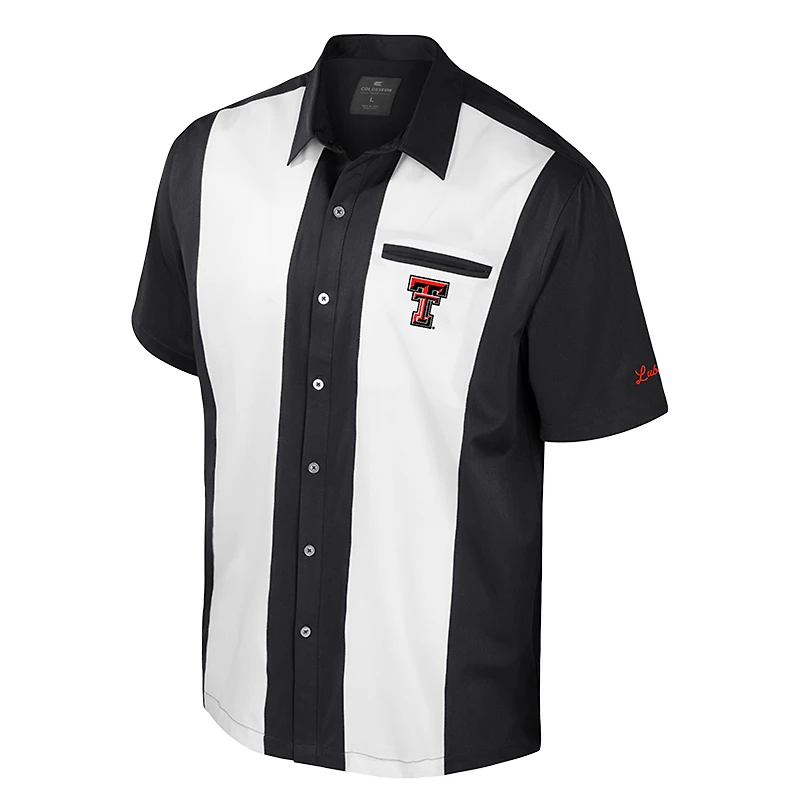 Men's Colosseum Black Texas Tech Red Raiders Strike Bowling Button-Up Shirt