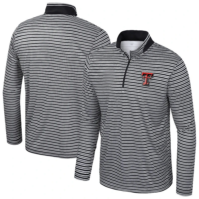 Men's Colosseum Black Texas Tech Red Raiders Striped Quarter-Zip Top