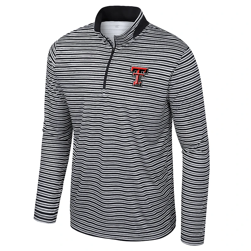 Men's Colosseum Black Texas Tech Red Raiders Striped Quarter-Zip Top