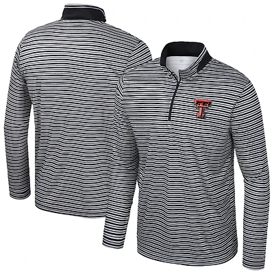 Men's Colosseum Black Texas Tech Red Raiders Striped Quarter-Zip Top