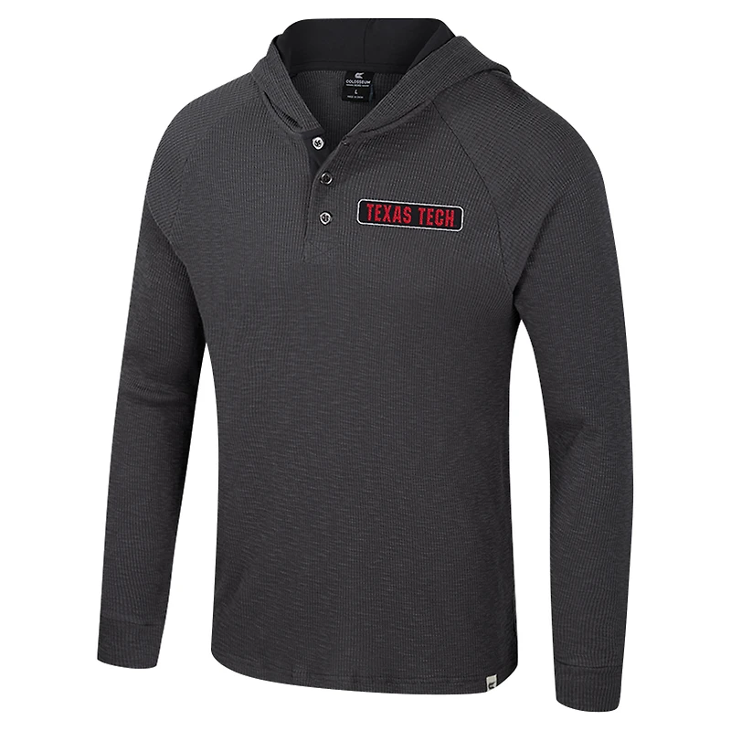 T-shirt à capuche manches longues Henley Dujour Ralgan pour homme, anthracite, Texas Tech Red Raiders