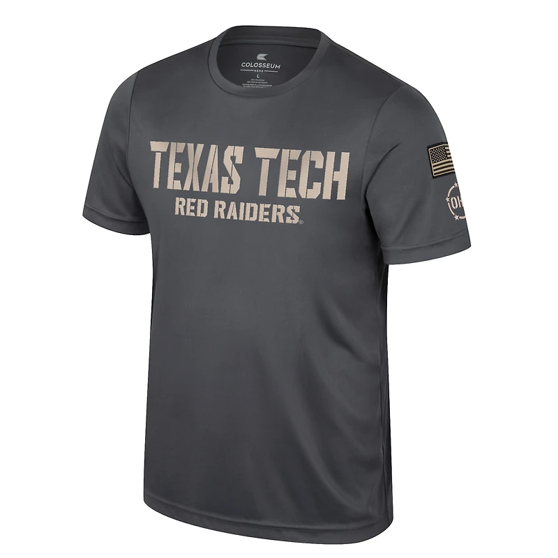 T-shirt d'appréciation militaire Colosseum Charcoal Texas Tech Red Raiders OHT pour hommes