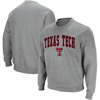 Men's Colosseum Heather Gray Texas Tech Red Raiders Arch & Logo Crew Neck Sweatshirt
