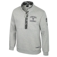 Veste polaire à fermeture éclair quart de tour OORAH OHT Military Appreciation pour homme Colosseum Heather Grey Texas Tech Red Raiders