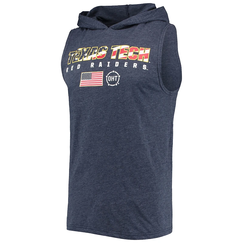 Colosseum Heathered Navy Texas Tech Red Raiders OHT Military Appreciation Americana Hoodie T-shirt sans manches pour homme