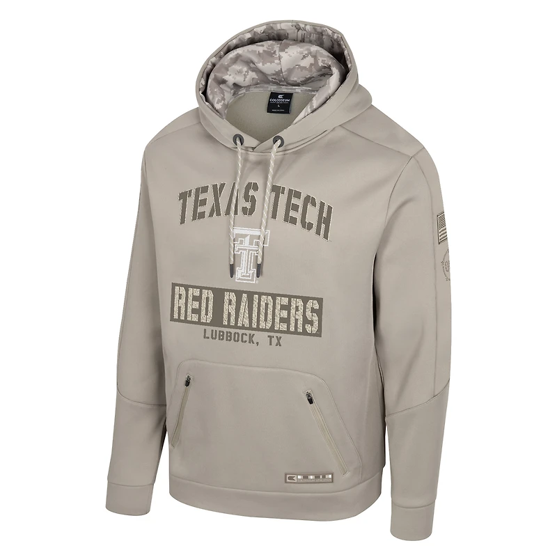 Men's Colosseum Oatmeal Texas Tech Red Raiders Operation Hat Trick Battalion Hoodie