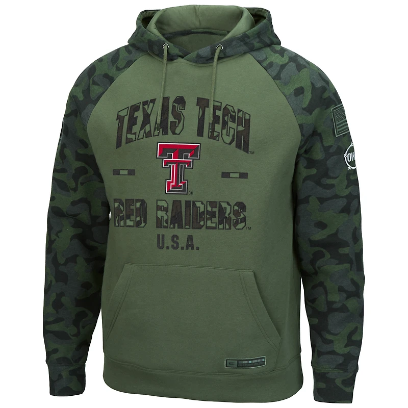 Colosseum Olive/Camo Texas Tech Red Raiders OHT Military Appreciation Raglan Pull à capuche pour hommes